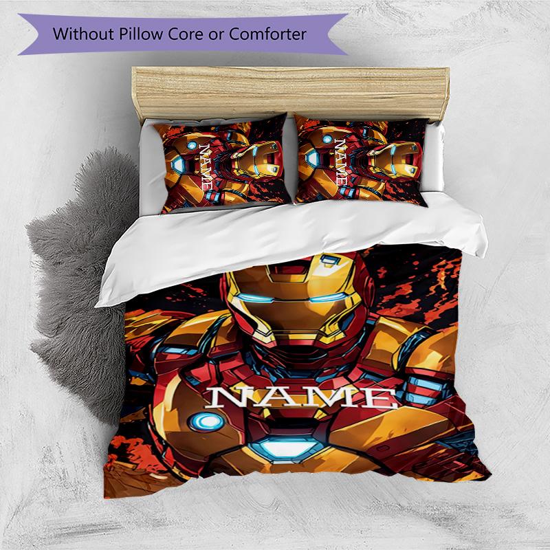 3pcs Iron Man2 Cover Set - Personalized Name, HD Printed Bedding with 1 Cover and 2 Pillowcases - Perfect for Home Decor, Easy Care