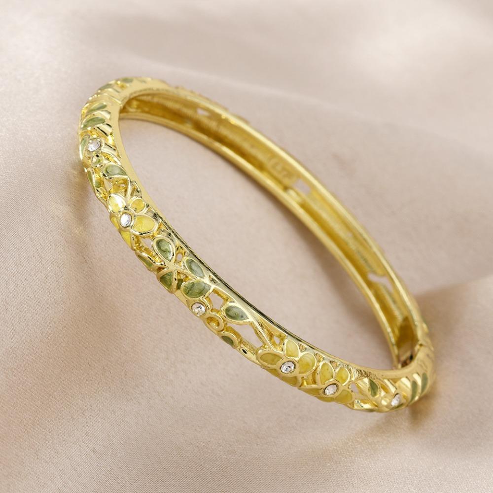 

Gold Plated Cloisonne Bracelet Double Bangle Traditional Chinese Double Bangle Enamel Design Flower Pattern Traditional Bangle