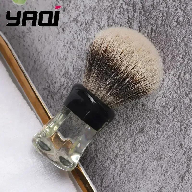 YAQI 24mm Two Band Badger Hair Clear Handle Beard Brush Men Wet Shaving Brush