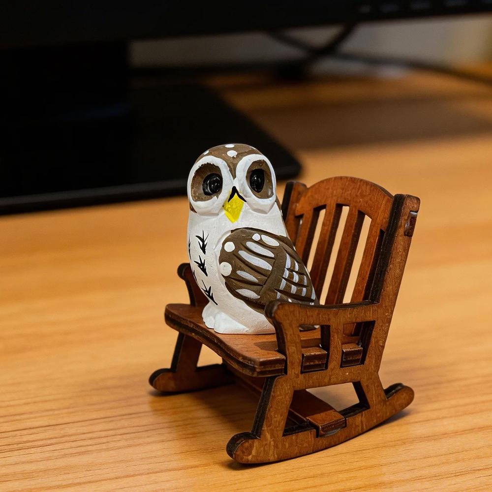 Hand Carved Mini Decorative Wooden Owl Figurines Cute Hand-Painted Owl Statue Kawaii Desk Decor Ornament Gift for Owl Lovers
