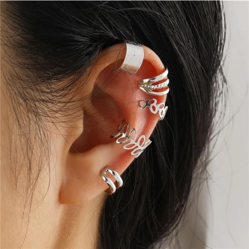 

Модные двухслойные манжеты для ушей с цирконием, серьги без пирсинга, 2024, модные уникальные металлические зажимы для ушей в стиле панк с геометрическим рисунком для женщин, ювелирные изделия