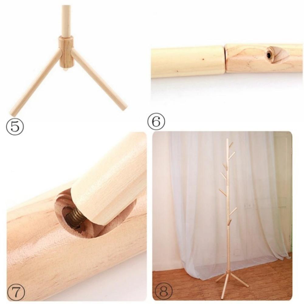 Ahşap Askılık 8 Kancalı Bağımsız Askılık Çocuklar İçin 3 Yükseklik Seçeneği Yetişkin Yatak Odası Ofis Girişi için Askılık