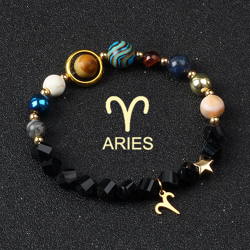 Universe Galaxy Eight Planets 12 Constellation Bracelets for Women Natural Stone Solar System Bracelets Libra Virgo Leo Jewelry