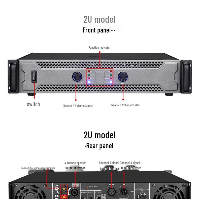 2U3U High Power 1600W Dual Channel Professional Stage Amplifier for KTV
