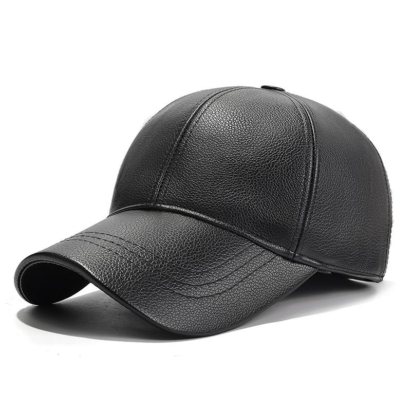 Spring And Autumn Outdoor Leisure Solid Color Leather Baseball Cap With Fleece Windproof And Warmth For Middle-Aged And Elderly