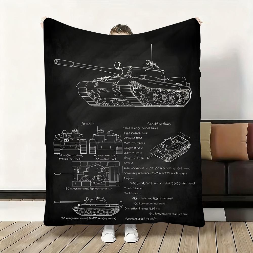 Tanks Blueprint Black  Heavy Tank Throw Flannel Fluffy Soft Blanket Warm Skin-Friendly Throw for Sofa Bed Office Nap Winter