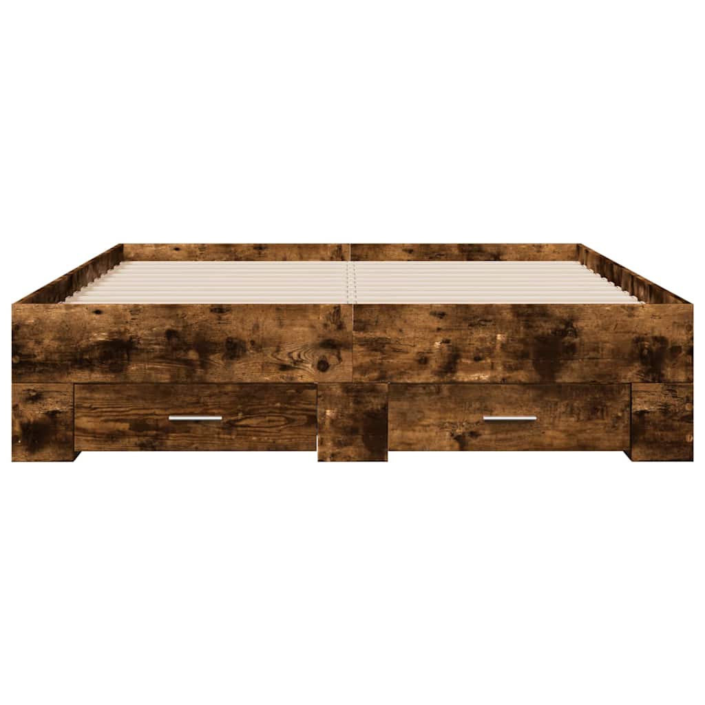 Bed Frame with Drawers Smoked Oak 135 X 190 Cm Wood Based Material