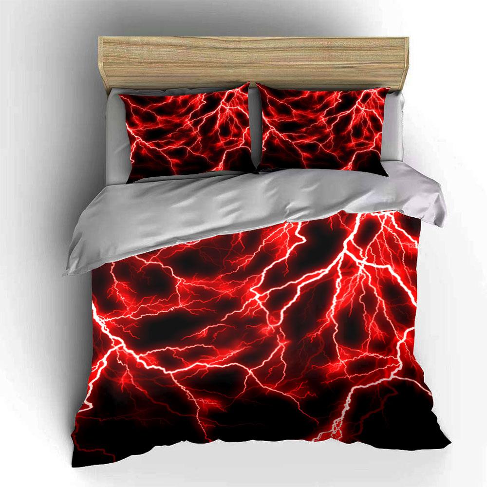 Red Lightning Themed Decor Set Multiple Sizes Kid'S And Adults' Bedroom Exquisite 3Pc Bedding Set, Gift