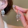 Luxury Rhinestone Leaf Flower Clavicle Necklace & Earring Set for Women