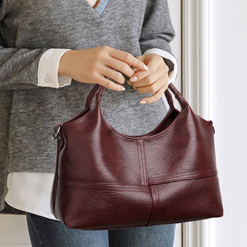 Bolso de Mano Vintage de Cuero Cosido Bolso de Hombro de Moda Bolso Cruzado Vintage para Mujer Regalos de Vacaciones para el Trabajo, Compras y Damas