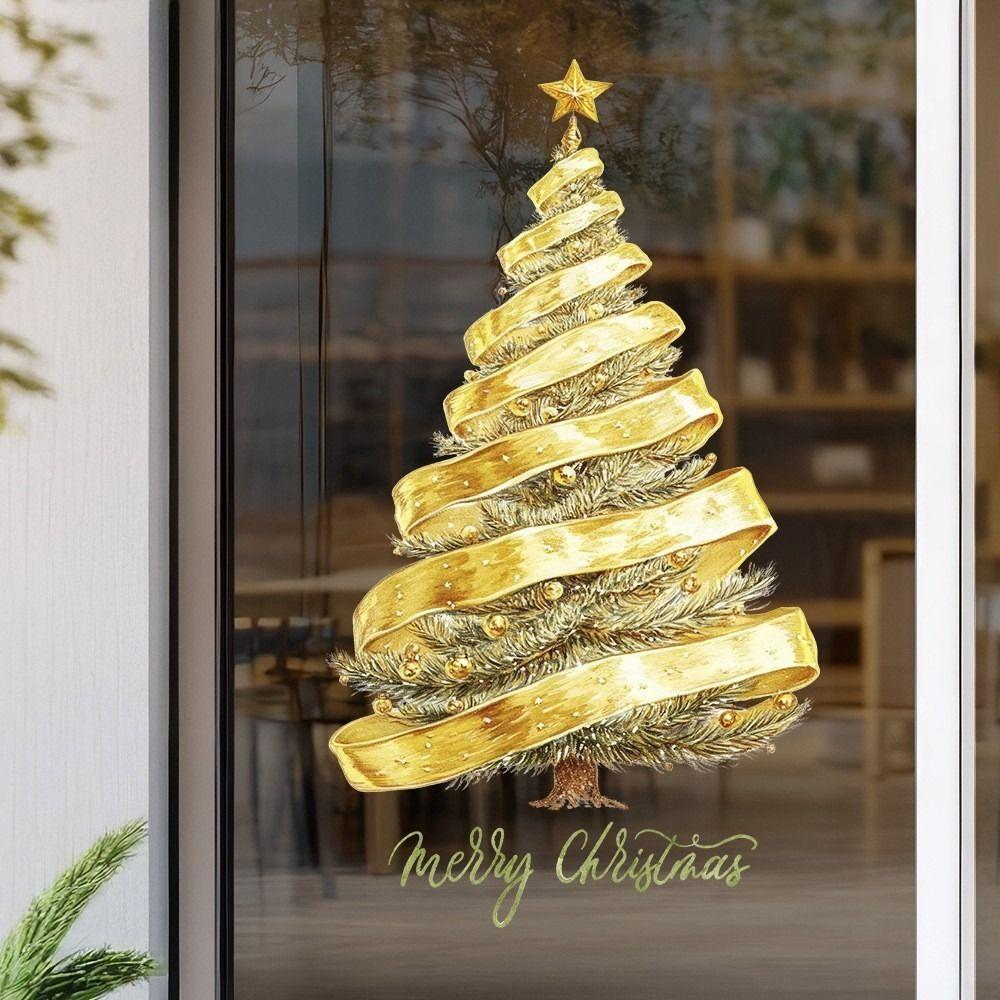 PVC Christmas Window Stickers Electrostatic Whole Sheet Christmas Window Decals Reusable Xmas Wall Sticker Glass Doors