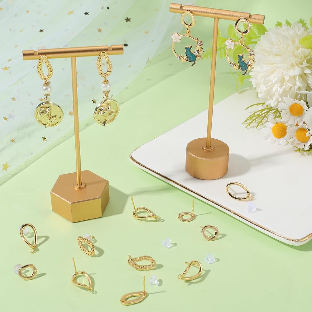 Beebeecraft 18Pcs 3 Styles Gold Circle Earring Post Blank Earring Studs with Backs Loop Hollow Round Real 18K Gold Plated Brass Dangle Ear Findings