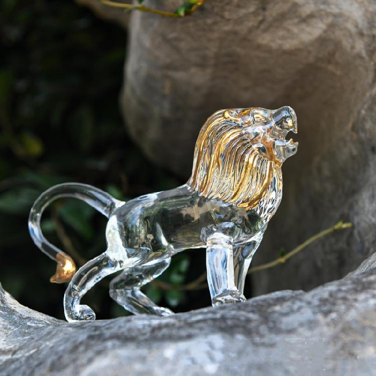 Blown Glass Lions Figurines Crystal Lions Statue Glass Art Wildlife Animal Sculptures Ornament Paperweight Collections