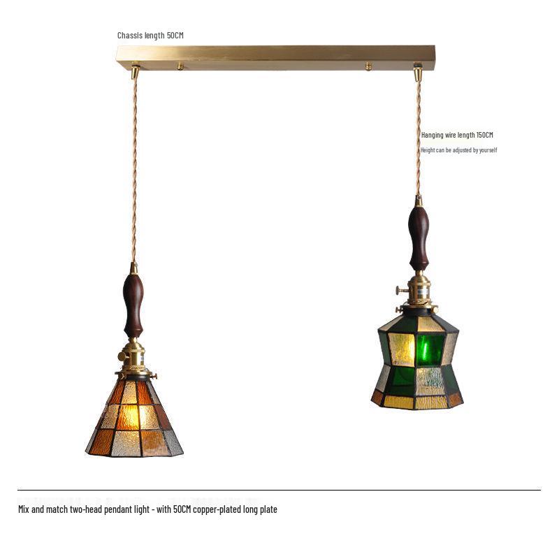 Vintage Japanese Pastoral Brass and Glass Pendant Light for Bedroom or Bar