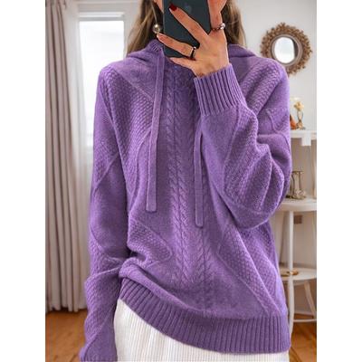 2024 Autumn/Winter Women's Solid Color Knit Hoodie Pullover Sweater