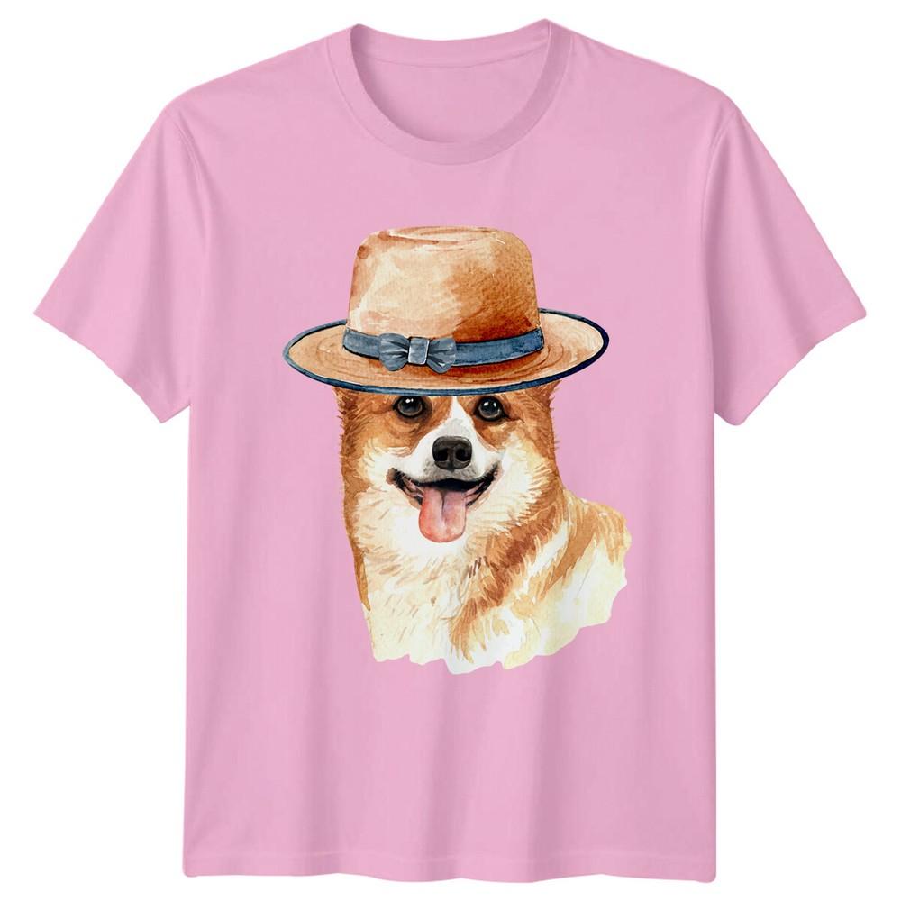 Corgi Dog with Hat Unisexs TShirt Watercolor Style