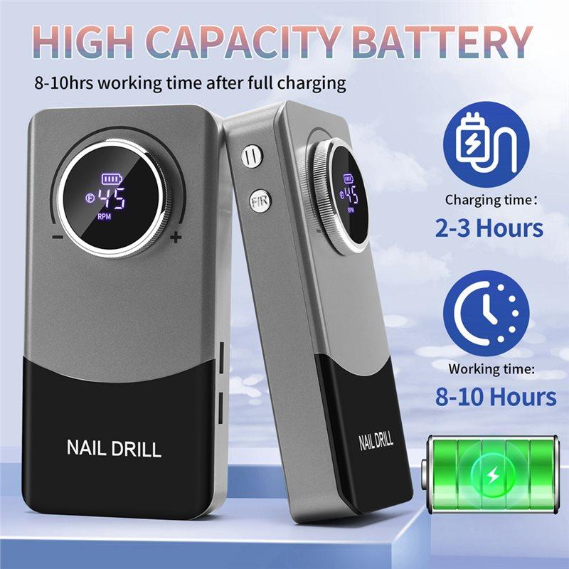 ABWR-Professional Nail Sander,6 Drill Bits And Sanding Belt, 45000 RPM Nail Drill V9, USB Electric Nails Grinder