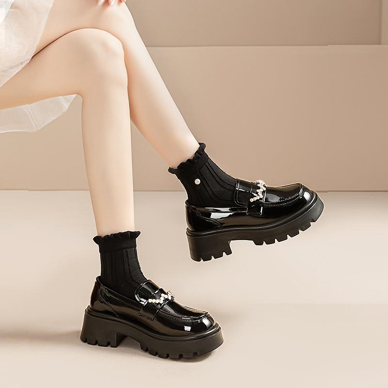 Warrior Retro British College Style Student JK Small Leather Shoes French Diamond Thick Sole Fashion Versatile Loafers Women shoes WXP(WZ)-2835