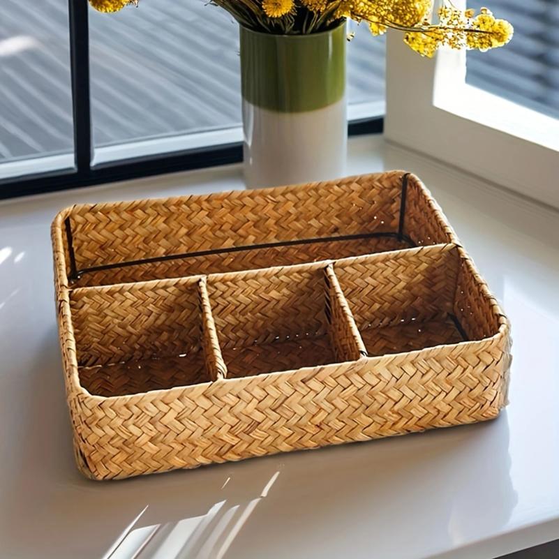Seagrass Woven Storage Basket Desktop Sundry Organizer Cosmetic Storage Practical Gifts for Families Friends