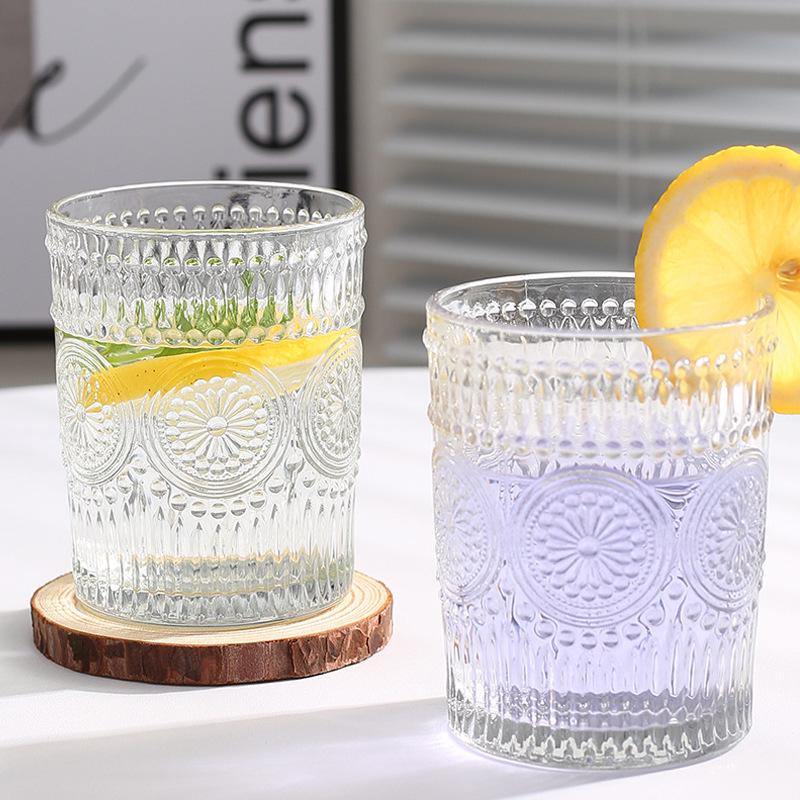 Sunflower Embossed Glass Cup Set - Elegant High-End Design for Women, Perfect for Milk & Tea