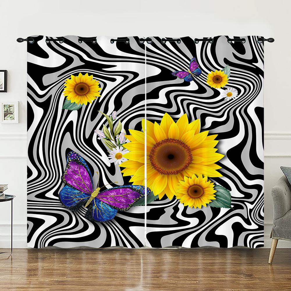 Curtains Sunflower Plant Bedroom Curtains Digital Printing Blackout Curtains No Punching