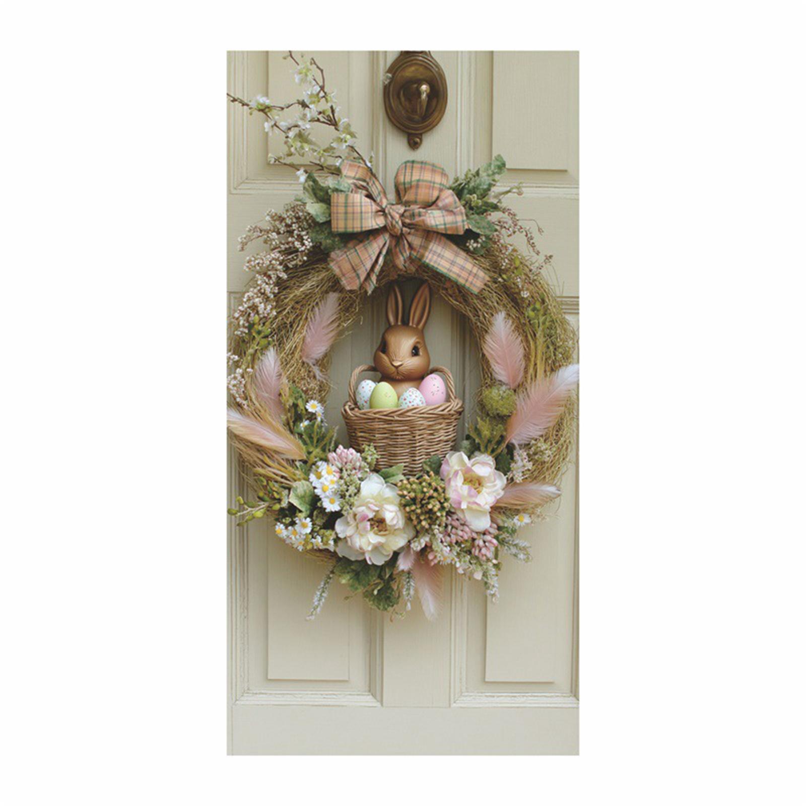 

Дверной флаг на Пасхальную тематику с рисунком Пасхального кролика и морковки. Праздничное украшение, подходящее для входа в праздничный сад. One Size белый