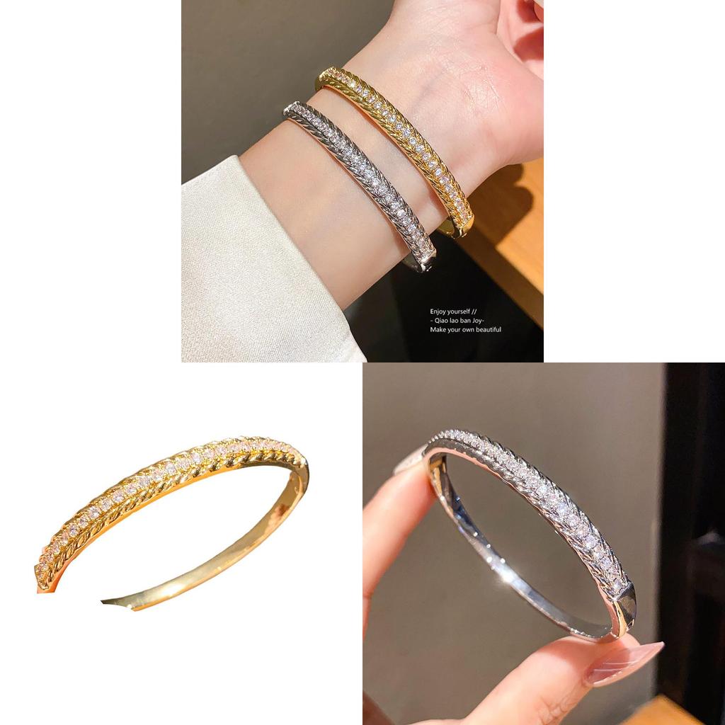 Copper Zirconia Textured Clasp Bracelet With Elegant Design For Women