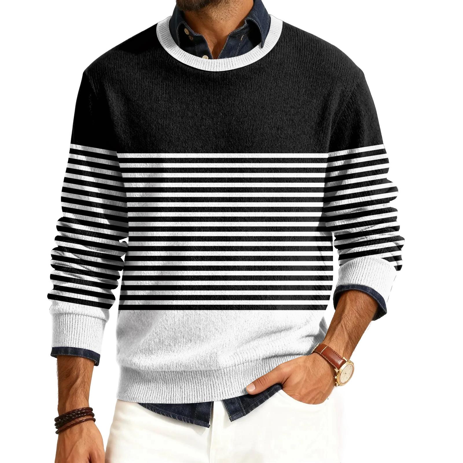 

Men s Round Neck Long Sleeve Ribbed Knit Pullover L чорний