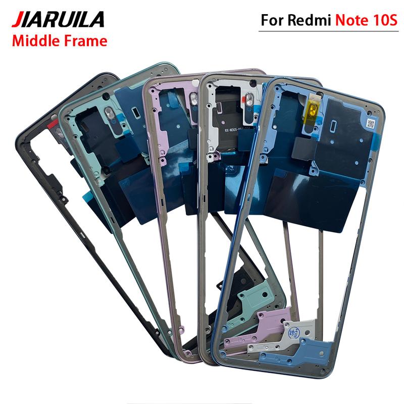 Tested For Xiaomi Redmi Note 10S 10 4G 5G Housing Middle Frame Case Middle Frame Bezel Plate Replacement Parts With Side Key