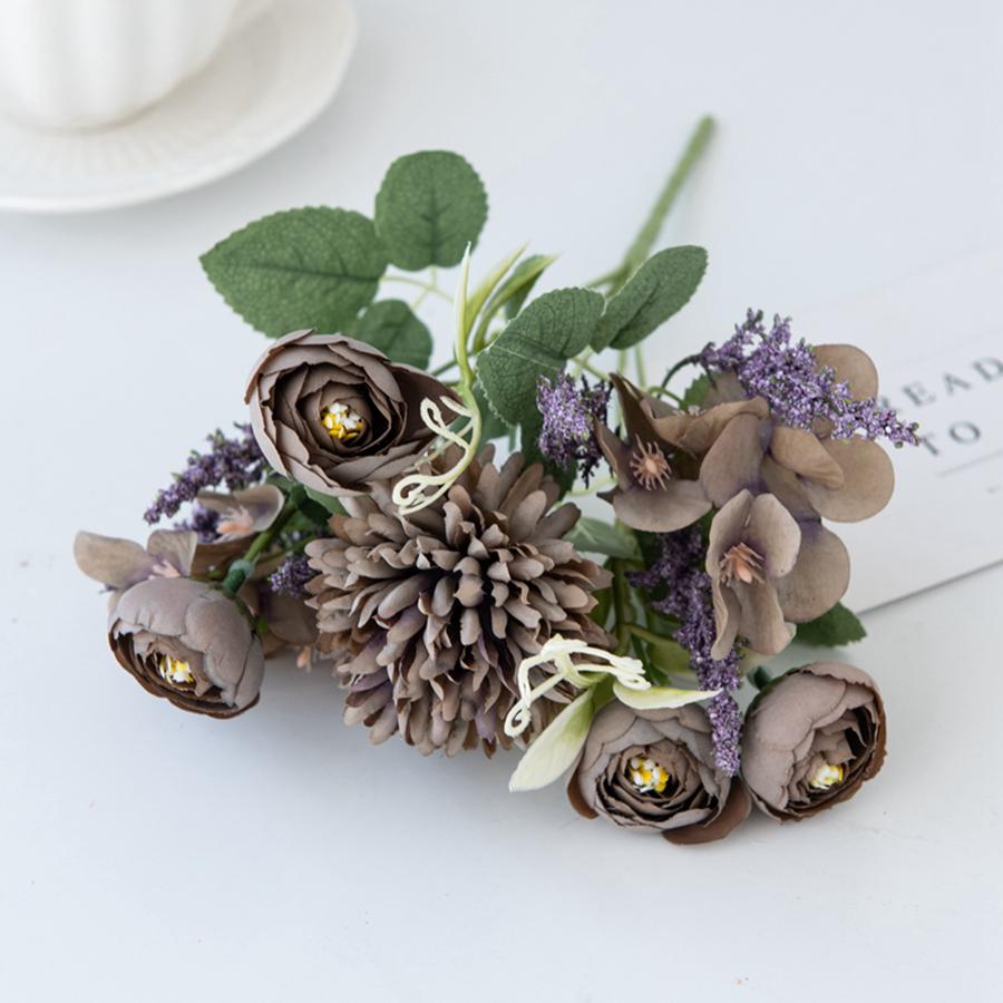 Artificial Hydrangea Flowers Scrapbooking Silk Tea Rose Buds Bouquet Vase Home Room Decor Wedding Diy Festival Garland Accessory