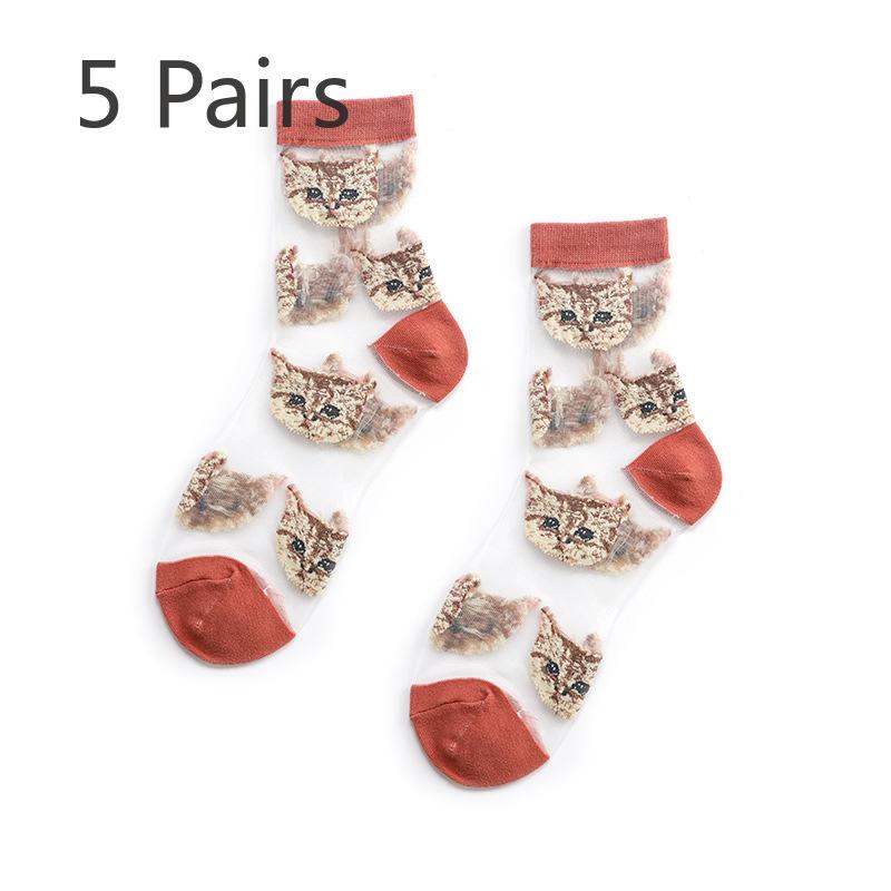 5 Paar Damen Frühling und Sommer Ultra Dünne Neue Glasseide Kristall Röhren Stulpen Socken