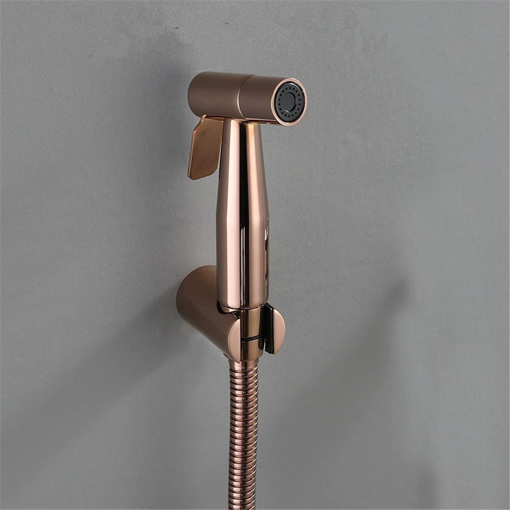 Hand Held Bidet Sprayer Douche Toilet Kit Bidet Faucet Rose Gold Round Shattaf Shower Head Copper Valve Set Jet Bidet Faucet