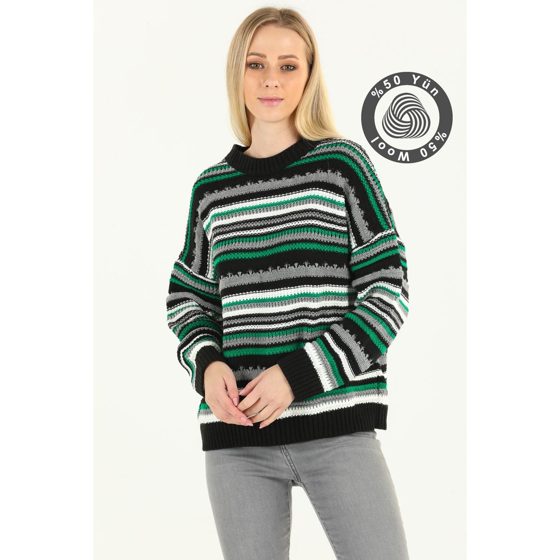 Красочный вязаный шерстяной свитер оверсайз из трикотажа