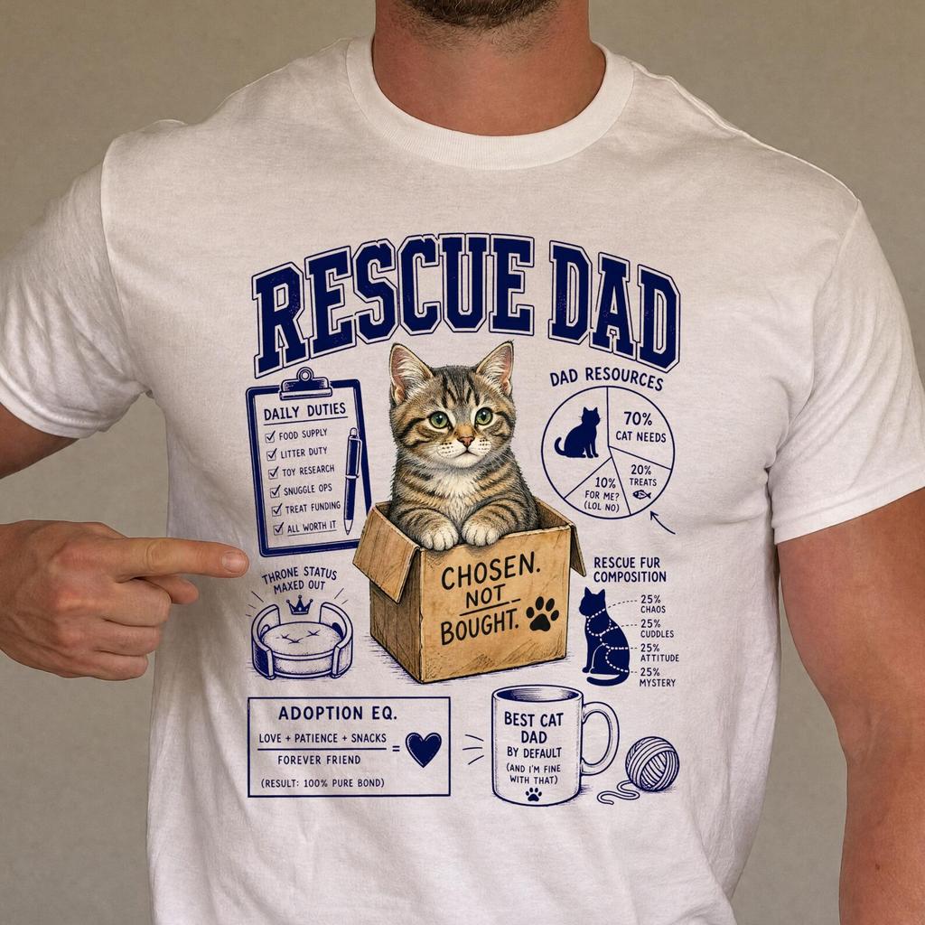 Funny Rescue Dad Shirt - Retro Cat Lifestyle Gift - Sarcastic Rescue Dad Clothing