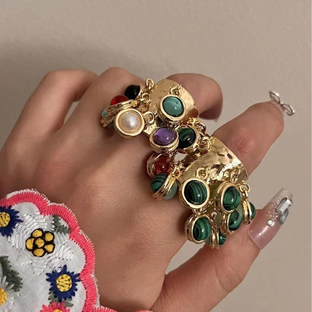 Multi-pendant Fringe Open Ring Vintage Exaggerated Ring Colorful Bead Rings Party Jewelry