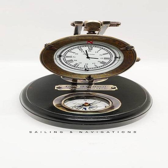 Antique Spencer Compass Clock, Nautical Table Clock, Brass Desk & Shelf Clocks