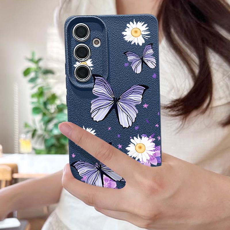 Colorful Butterfly Print Case For Samsung S26 Ultra S25 Edge S24 S23 Plus S22 S21 FE A15 A16 A17 A35 A36 A54 A55 A56 A57 5G Leather Texture Soft Cover