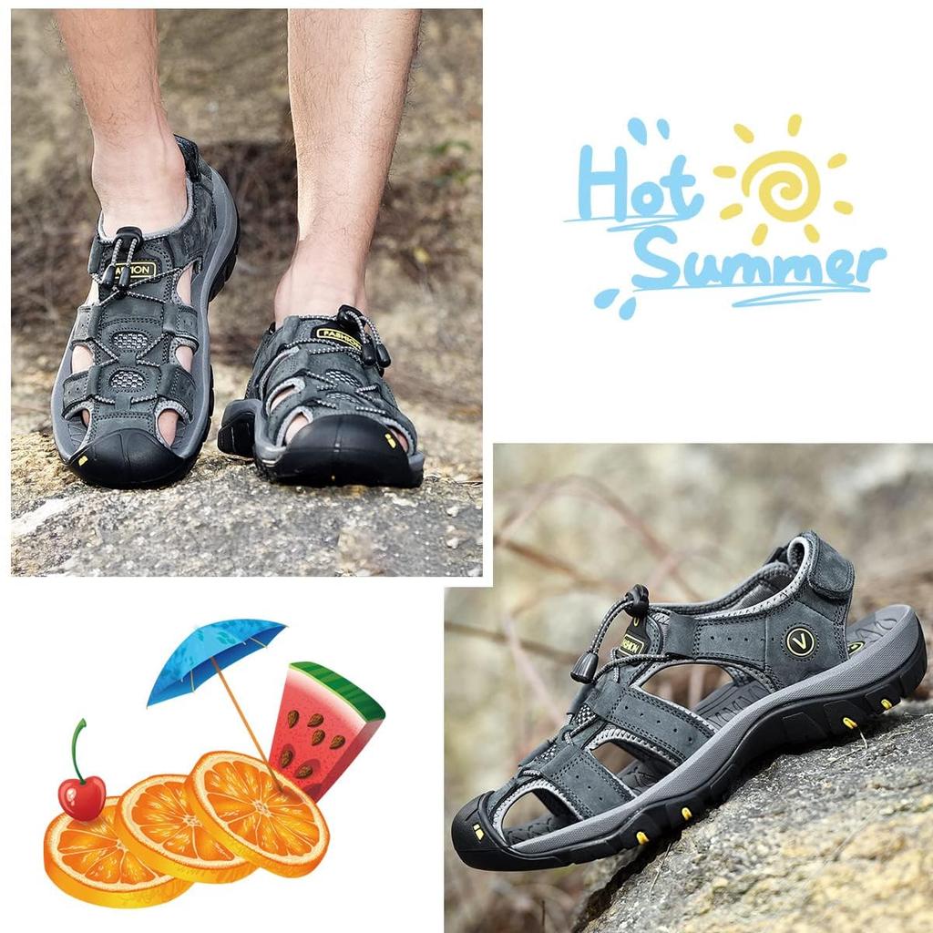NEARDREAM Sports Sandales Amphibies Élégantes pour Activités de Plein Air et Fabriquées en Cuir Véritable Taille Sandales pour Hommes, Randonnée, Cuir, Gris, 26.5cm