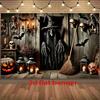 One Halloween-themed Banner - a Ghostly Scene of a Door with Skulls, Pumpkin Lanterns and a Witch's hat.PMJ
