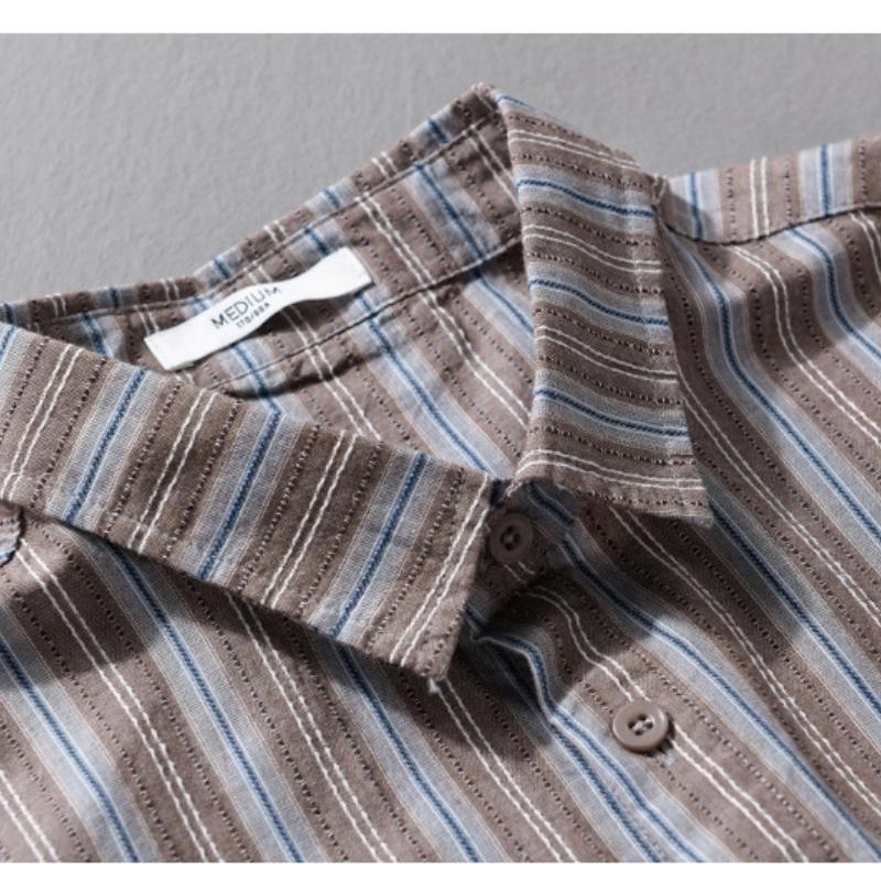 Japanese Style Striped Long Sleeve Shirts for Men Daily Spring/Autumn Pure Cotton Soft and Comfortable Casual Tops Youth New Fashion Men Shirt