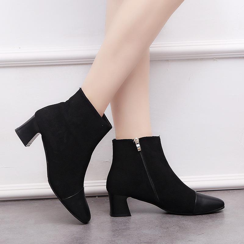 Leather Low Heel Boots Women Motorcycle Boots Autumn Shoes Women Patent Leather Ankle Boots Zapatos De Mujer 653