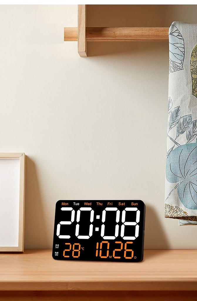 Large LED Digital Alarm Clock - Silent Weekday Display for Living Room