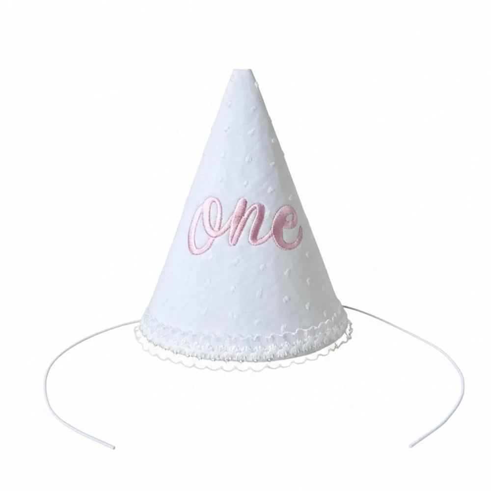 

Bowknot One-Year-Old Birthday Cap Embroidery Lace Edge First Birthday Garland Pink Blue Ball Birthday Hat First Birthday