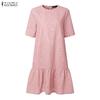 ZANZEA Women Casual Hollow Embroidered Patchwork Summer Short Sleeve Dress