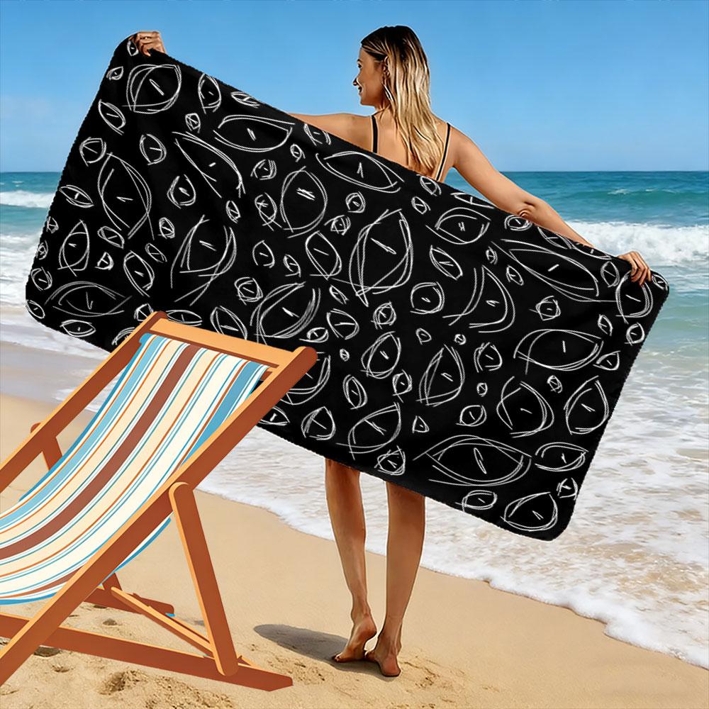 Whimsical Floating Eyes Motif Print Beach Towel, Quick Drying, Suitable for Travel, Outdoor Sports, Jogging, the Beach and Swimming, Gift