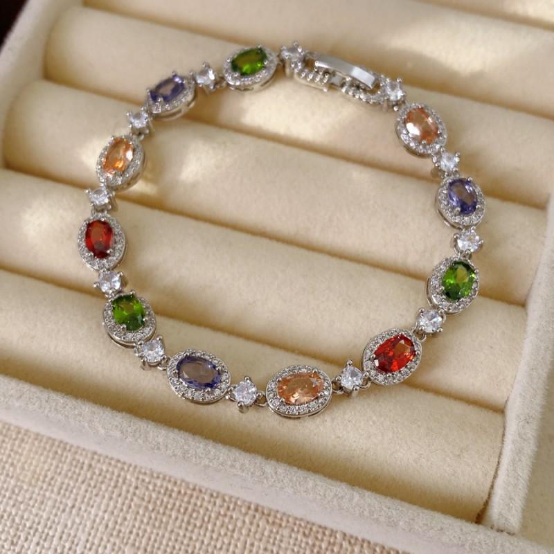 Elegant Oval Zircon Crystal Clip Bracelet Women Vintage Style Copper Jewelry With Geometric Design