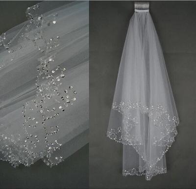 Two-Layer 1.5m White Bridal Veil with Comb and Beaded Sequins - Wedding Headwear Accessory