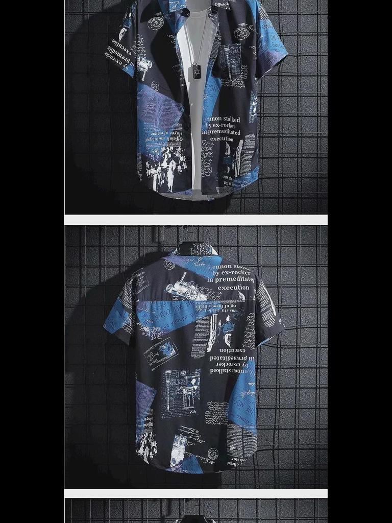 2024 Men's Trendy Graffiti Print Loose Half-Sleeved Shirt
