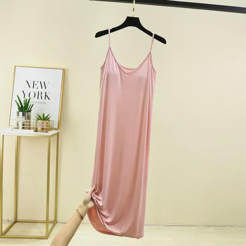 Women's Summer V-Neck Suspender Skirt with Chest Pad - Long Nightgown, Homewear, or Outdoor Wear