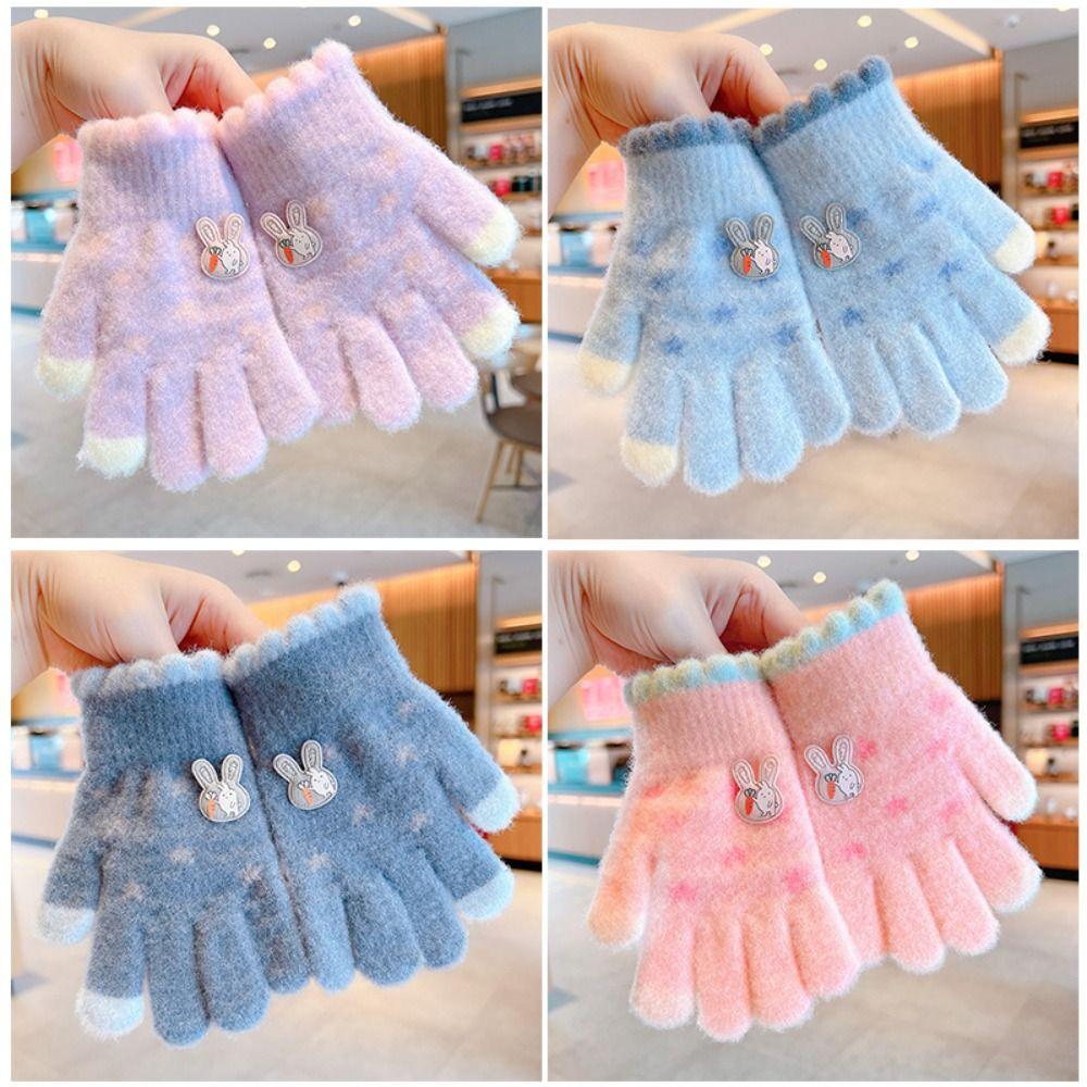 Plush Kids Knitted Gloves Thickened Windproof Gloves Fashion Children Full Fingers Gloves